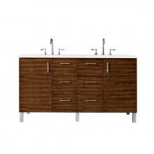 James Martin Furniture 850-V60D-AWT-3ESR - Metropolitan 60'' Double Vanity, American Walnut, w/ 3 CM Eternal Serena Quartz Top