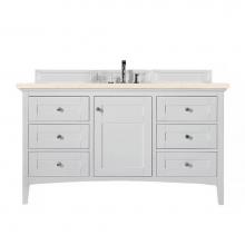 James Martin Furniture 527-V60S-BW-3EMR - Palisades 60'' Single Vanity, Bright White, w/ 3 CM Eternal Marfil Quartz Top