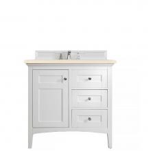 James Martin Furniture 527-V36-BW-3EMR - Palisades 36'' Single Vanity, Bright White, w/ 3 CM Eternal Marfil Quartz Top