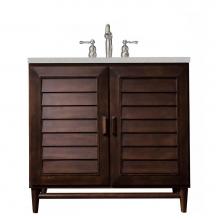 James Martin Furniture 620-V36-BNM-3ESR - Portland 36'' Single Vanity, Burnished Mahogany, w/ 3 CM Eternal Serena Quartz Top