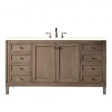 James Martin Furniture 305-V60S-WWW-3EMR - Chicago 60'' Single Vanity Whitewashed Walnut, w/ 3 CM Eternal Marfil Quartz Top