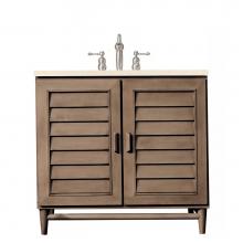 James Martin Furniture 620-V36-WW-3EMR - Portland 36'' Single Vanity Whitewashed Walnut, w/ 3 CM Eternal Marfil Quartz Top