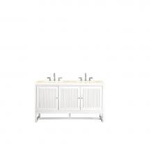 James Martin Furniture E645-V60D-GW-3EMR - Athens 60'' Double Vanity Cabinet, Glossy White, w/ 3 CM Eternal Marfil Top