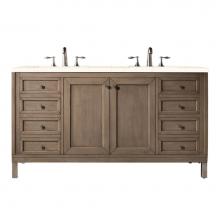 James Martin Furniture 305-V60D-WWW-3EMR - Chicago 60'' Double Vanity Whitewashed Walnut, w/ 3 CM Eternal Marfil Quartz Top