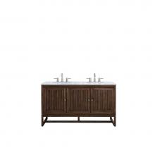 James Martin Furniture E645-V60D-MCA-3CAR - Athens 60'' Double Vanity Cabinet, Mid Century Acacia, w/ 3 CM Carrara White Top