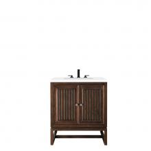 James Martin Furniture E645-V30-MCA-3CLW - Athens 30'' Single Vanity Cabinet, Mid Century Acacia, w/ 3 CM Classic White Quartz Top
