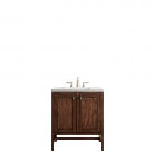 James Martin Furniture E445-V30-MCA-3CAR - Addison 30'' Single Vanity Cabinet (w/Doors), Mid Century Acacia, w/ 3 CM Carrara White