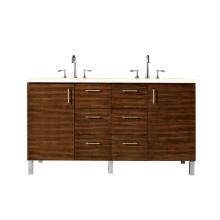 James Martin Furniture 850-V60D-AWT-3EMR - Metropolitan 60'' Double Vanity, American Walnut, w/ 3 CM Eternal Marfil Quartz Top