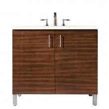 James Martin Furniture 850-V36-AWT-3EMR - Metropolitan 36'' Single Vanity, American Walnut, w/ 3 CM Eternal Marfil Quartz Top