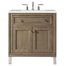 James Martin Furniture 305-V30-WWW-3ESR - Chicago 30'' Single Vanity Whitewashed Walnut w/ 3 CM Eternal Serena Quartz Top