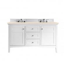 James Martin Furniture 527-V60D-BW-3EMR - Palisades 60'' Double Vanity, Bright White, w/ 3 CM Eternal Marfil Quartz Top