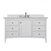James Martin Furniture 527-V60S-BW-3ESR - Palisades 60'' Single Vanity, Bright White, w/ 3 CM Eternal Serena Quartz Top
