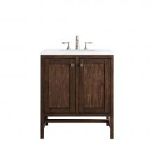 James Martin Furniture E445-V30-MCA-3CLW - Addison 30'' Single Vanity Cabinet (w/Doors), Mid Century Acacia, w/ 3 CM Classic White