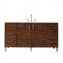 James Martin Furniture 850-V60S-AWT-3EMR - Metropolitan 60'' Single Vanity, American Walnut, w/ 3 CM Eternal Marfil Quartz Top
